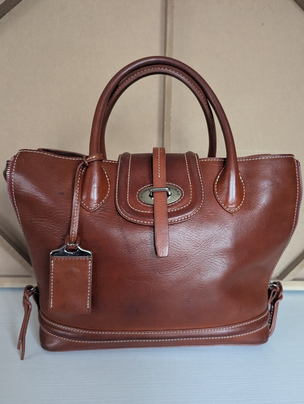 Dooney & Bourke Brown Florentine  Leather Toscana Side Zip Satchel